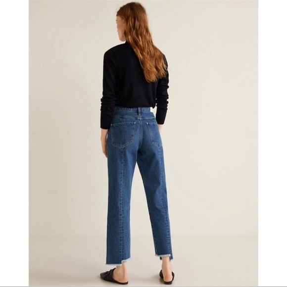 MANGO High Rise Frayed Straight Jeans Blue - Picture 7 of 7